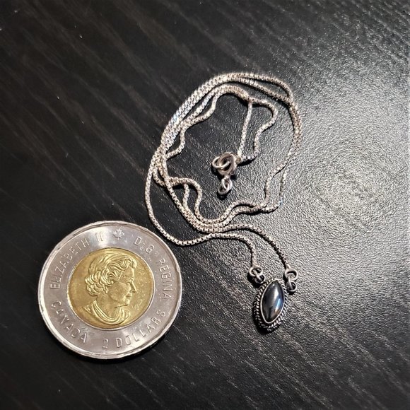 Vintage 925 silver necklace with a cabochon pendant in hematite and 925 silver. - Picture 5 of 6